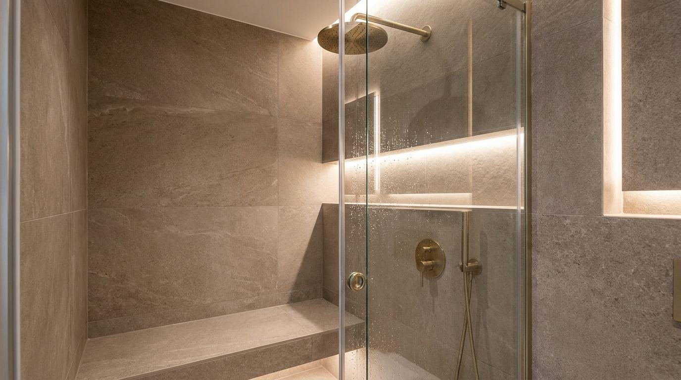 Bodengleiche Dusche mit integrierter Ablage
